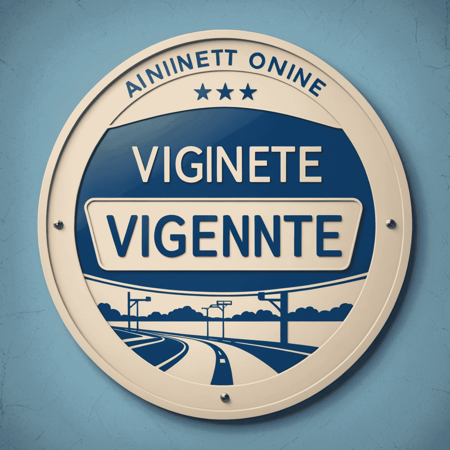 Vignette-online Logo: Ein stilisiertes Autobahnschild mit dem Text 'Vignette-online' in Highway Blue