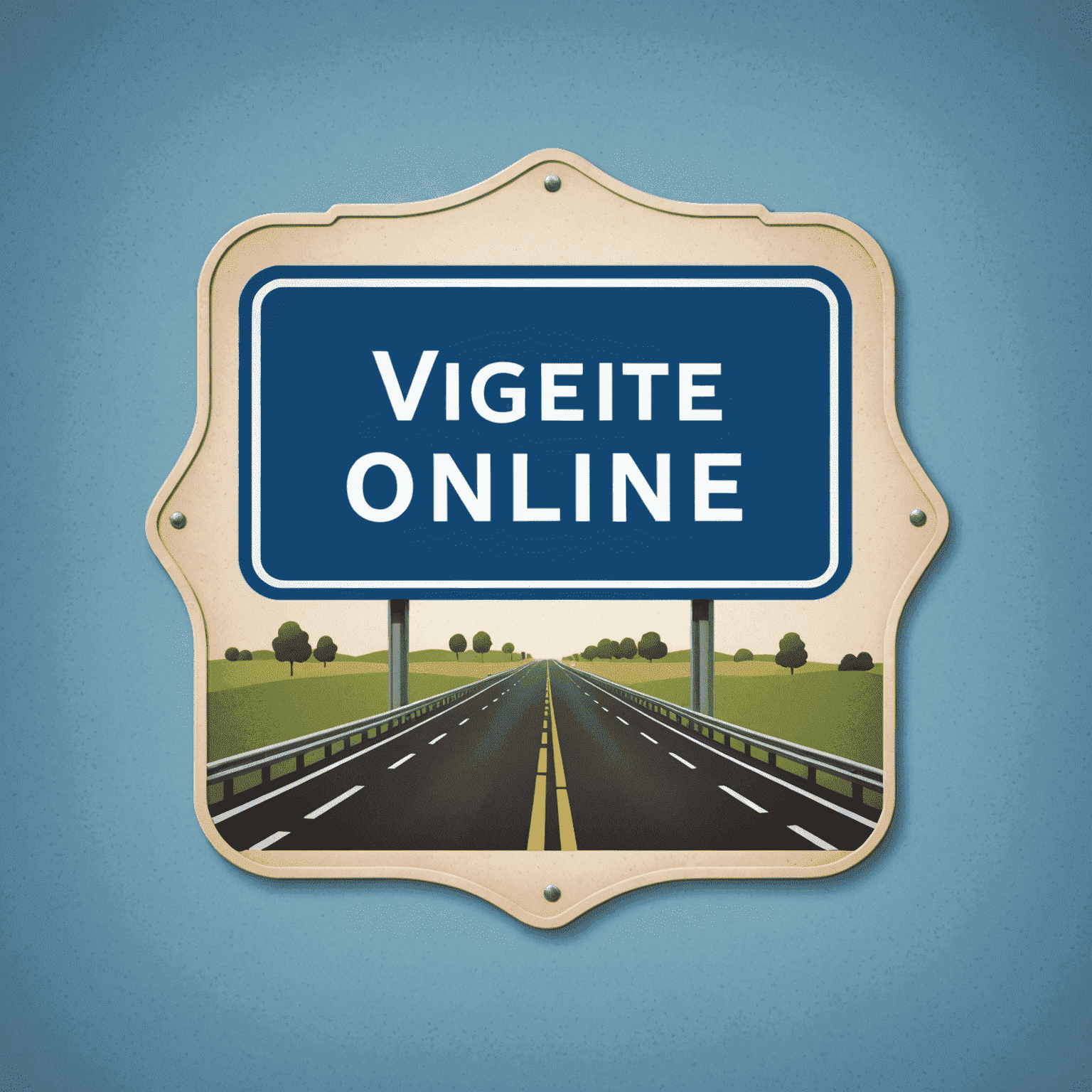 Vignette-online Logo: Ein stilisiertes Autobahnschild mit dem Text 'Vignette-online' in Highway Blue