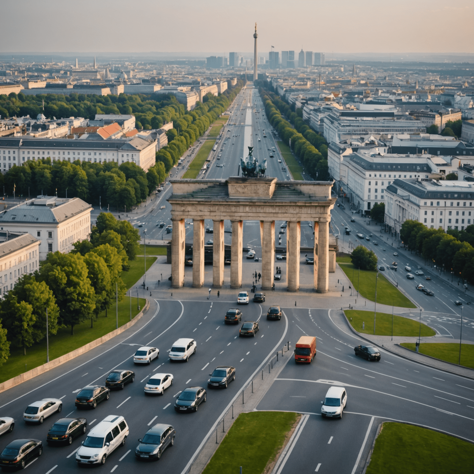 Eine Nahaufnahme einer deutschen Autobahn-Vignette mit dem Brandenburger Tor im Hintergrund, symbolisiert die Wichtigkeit der Vignette für das Fahren in Europa
